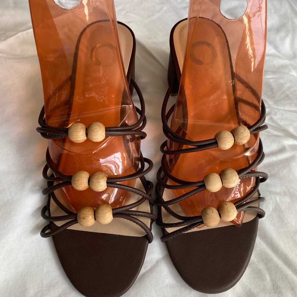 Brown Strappy Sandals with Beaded Embellishments